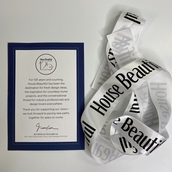 2 House Beautiful Tea Hand Towels Vintage Graphics Ribbon Notecard Farmhouse - Picture 3 of 11